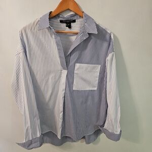 French Connection White and Blue Striped Casual Shirt